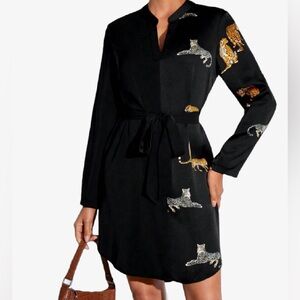 Satin shirt dress with TIGERS, B_TCH!